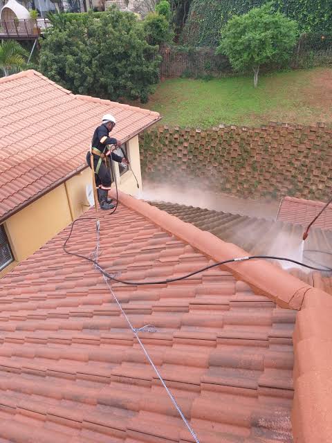 Safety-Harnessed Roof Wash